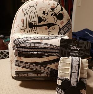 Loungefly Steamboat Willie Backpack and Wallet